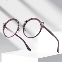 Décoration florale Lunettes rondes en métal pour femmes Montures optiques Lunettes avec matériau Gafas Para Mujer