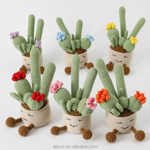 Decoración para el Hogar, Cactus Tejido a Crochet, Hecho a Mano, con Múltiples Cabezas, en Maceta - Product Image 1