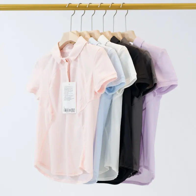 Vente en gros de chemises de fitness légères en jacquard lulu sans couture pour femmes t-shirts unis à manches courtes hauts de sport à séchage rapide