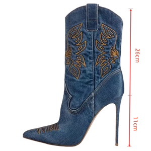 <span class=keywords><strong>Stivali</strong></span> da <span class=keywords><strong>Cowboy</strong></span> per Ragazze OEM/DOM Nuovo Design Punta Affusolata in Pelle PU Marrone Stivale Western con Tacco a Blocco 12cm Altezza Media Polpaccio con Rialzo - Product Image 5