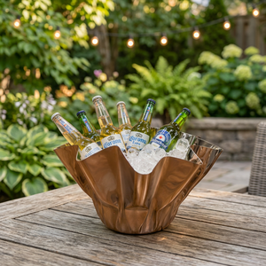 Cubo de Hielo Metálico Artesanal, Frutero Decorativo con Diseño Ondulado, Cuenco de Lujo para Servir, Centro de Mesa para Fiestas, Regalos - Product Image 3