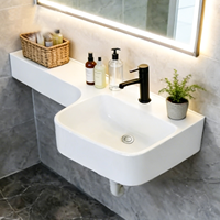 Lavabo mural monobloc pour salle de bain, avec plan de toilette intégré, résistant aux taches