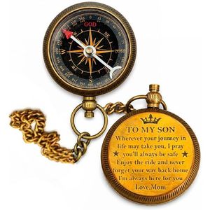 Porte-clés boussole en laiton ALFA NAUTICAL avec message gravé, style nautique, pour cadeau de remise de diplôme pour fils, outil de navigation pour la randonnée et les activités de plein air - Product Image 1