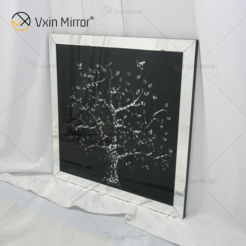 Nevina wall decor crystal Apple Tree mirrored frame Beveled mirror wall art frame Crystal Rectangular shape for living room