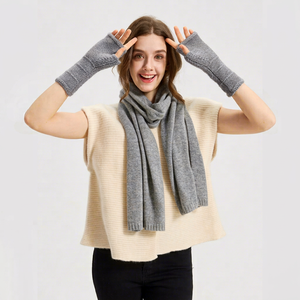 Gants en tricot gris pour femmes, en laine et cachemire, thermiques, chauds pour l'hiver, longueur poignet, style décontracté uni - Product Image 3