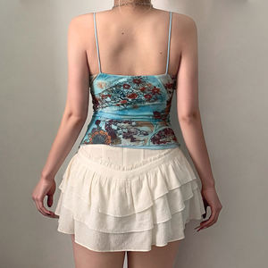 Top de malla estilo bustier con estampado retro, encaje y patchwork, cuello en V, diseño adelgazante de ajuste ceñido y color en contraste, estilo Hot Girl - Product Image 5