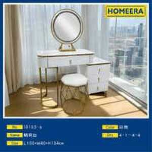 Toeletta moderna con specchio e cassetti portaoggetti per camera da letto, finitura bianca e oro - Product Image 3