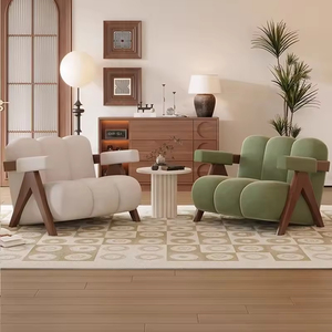 Sofá Individual Minimalista Nórdico con Tela de Terciopelo <span class=keywords><strong>y</strong></span> Sillón de Diseño Relajado, Patas de Madera Maciza, Ideal para Salas de Recepción - Product Image 5