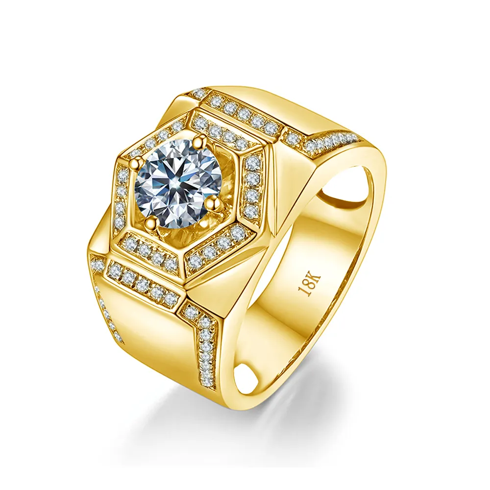 Luxury Noble Gold Jewelry Engagement Wedding 1 Carat D Color Moissanite Diamond 10K 14K 18K Gold Men's Band Ring