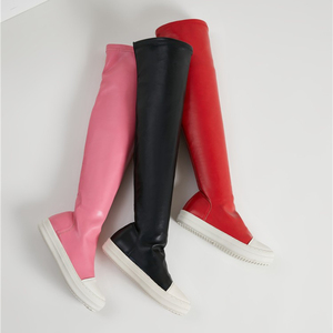 Nouvelles bottes plates pour femmes en cuir souple rouge/rose, à hauteur de genou, pour l'automne 2025 - Product Image 4