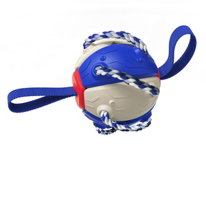 <b>Interactive</b> Dog Chew Ball with Cotton Rope and Nylon Handle Blue White Red Teeth Cleaning <b>Toy</b> for Dogs - Product Image 3