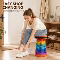 Tabouret à chaussures rond en plastique, facile à transporter, pour l'entrée, la porte d'entrée, la préparation du matin, avec support pour lacets et porte-parapluie