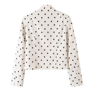 Blazer personnalisé 2026 pour <span class=keywords><strong>femme</strong></span> à pois, col montant, coupe décontractée, veste de bureau avec fermeture à bouton unique, hauts vintage OEM/ODM - Product Image 5