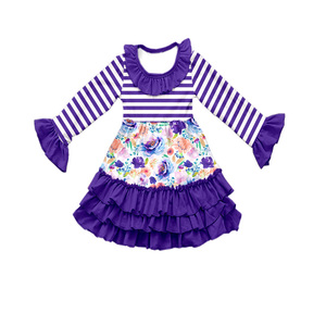 Robe pour petite fille en soie de lait, imprimée, à manches volantées, douce et respirante, style décontracté, longueur genou, pour enfants, ODM - Product Image 3