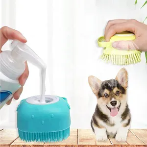 New Arrival Soft Silicone Safe Pet Cat Dog Puppy Bathroom Bath Massage Cleaning Grooming Brush with Shampoo Dispenser