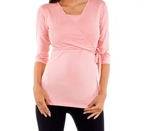 Wholesale Solid Soft Stretch Cotton Three Quarter Sleeve Skin To Skin Maternity Tops Casual Clothes
