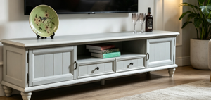 Classic Turned Leg Solid Wood <b>TV</b> <b>Stand</b>, 2 Cabinet 2 Drawer Open Storage Media Console For Farmhouse Living Room Furniture - Product Image 6