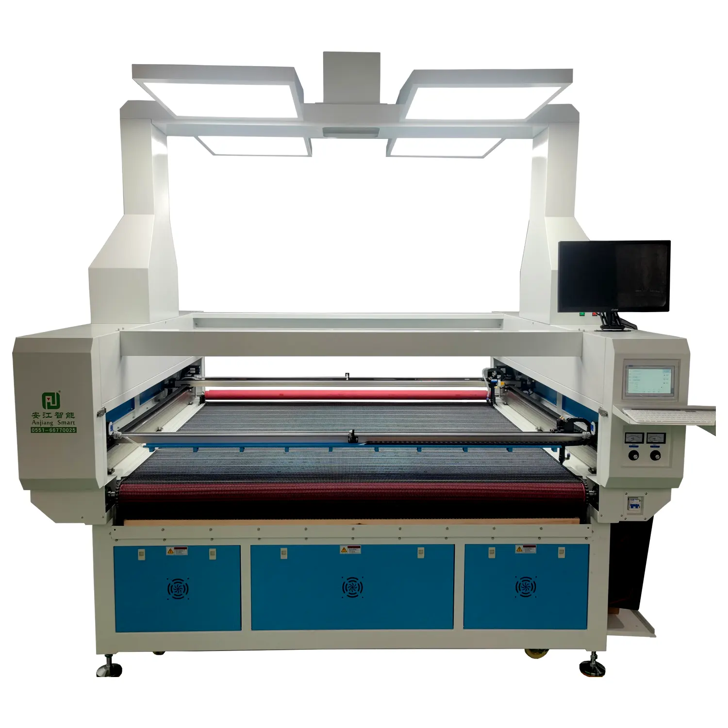 Anjiang tự động cho ăn vải vải thể thao máy ảnh co2 máy cắt laser 1814 1614 1820 với đầu laser kép