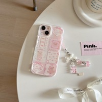 Coque de Téléphone Rose Ours Cœur Style Ins pour iPhone 15 Pro Max 16 14 13 7 Plus, Emballage de Vente au Détail avec Support de Téléphone Inclus