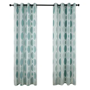 Bán Buôn Elegant 3D Polyester In Ấn Polka Chấm Teal Rèm Màu Xanh Chấp Nhận Tùy Chỉnh Kích Thước Rèm Cửa Sổ Phẳng Tulle Cổ Điển