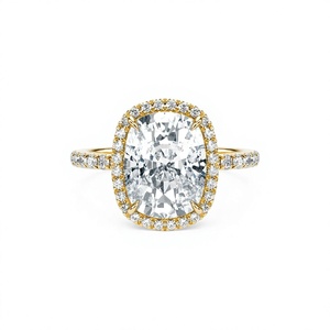 Anillo de compromiso con halo de diamantes cultivados en laboratorio de corte cojín de 3.5 quilates, anillo pavé de oro de 14K y 18K, venta al por mayor personalizada y OEM ODM para B2B - Product Image 4