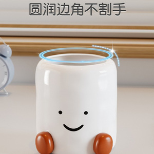Smiley Face Pen Holder <b>Large</b> Capacity Student Office <b>Desk</b> Organizer Plastic White Tiger Design - Product Image 4