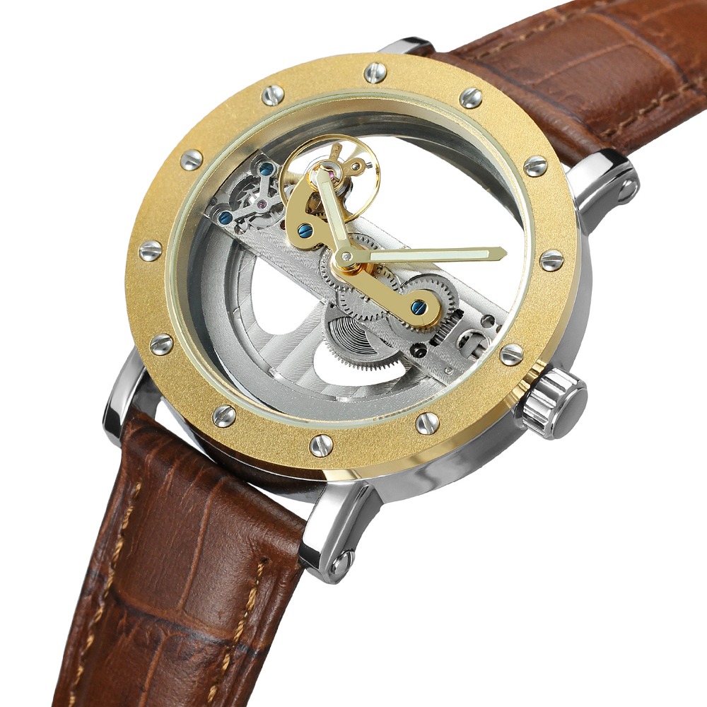 FORSINING Orologio Uomo Automatico Meccanico – Quadrante Trasparente Scheletrato, Acciaio Inox, Cinturino 20 Cm