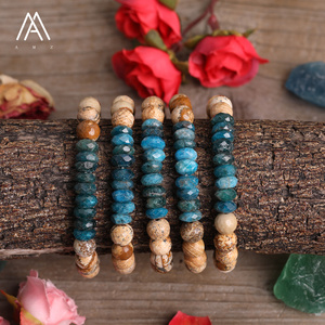 Vòng Tay Apatit Màu Xanh, Hạt Rondelle Mặt, Vòng Tay Ngọc Bích Hình Ảnh Trang Sức Cho Nam - Product Image 4