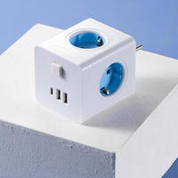 Enchufe múltiple de escritorio con 3 puertos USB, interruptor maestro, IP44, latón y ABS, que ahorra espacio, con adaptador de corriente europeo.