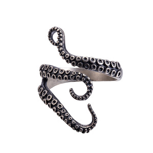 Nouvelle Arrivée Bagues Créatives Ouvertes Ajustables Bijoux Punk Rétro Or Noir Argent Antique Anneau Tentacules de Pieuvre Cadeaux pour Hommes - Product Image 5
