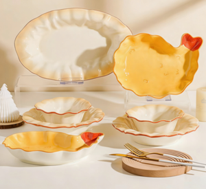 Vajilla de Cerámica con Diseño de <span class=keywords><strong>Pan</strong></span> Tallado, Plato Irregular de Alta Calidad para Postres, Galletas, Tazón de Arroz y Cuchara - Product Image 1