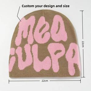 Topi Rajut Akrilik Berkualitas Tinggi Tanpa Lipatan, Topi Skull Fitted dengan Cetak Jacquard Personalisasi, Topi Beanie Y2K untuk Musim Dingin, Santai, dan Sehari-hari - Product Image 2