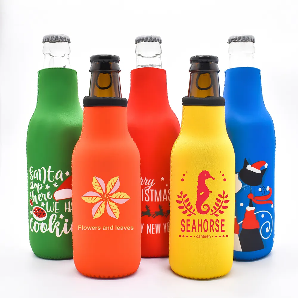 Refroidisseur de bouteille de bière en néoprène avec logo personnalisé fermeture à glissière Stubby Holder sublimation 12oz