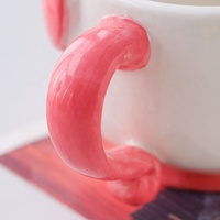 Mignon Kitty Face Design Relief Papillon Noeud Tasse À Café En Céramique Peint À La Main 190 ml Capacité Lait Tasse Micro-ondes