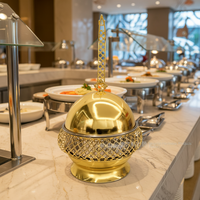 Réchaud à alcool 8L Or/Argent avec couvercle rond suspendu, en acier inoxydable, pour buffet d'hôtel et restaurant