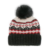 Bonnet d'hiver en acrylique tricoté jacquard épais pour adulte, motif géométrique Fair Isle, avec logo personnalisé, certifié OEKO-TEX, avec pompon, vente en gros