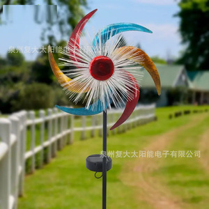 Décoration de jardin solaire éolienne en forme de fleur, piquet métallique, décoration extérieure, forme irrégulière, finition peinte - Product Image 2
