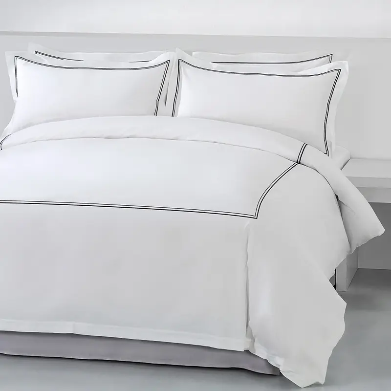 Hotel Bed Linen Cotton Twin Full Queen King Size Piping Embroidery Bed Sheet Set Duvet Cover bedding set luxury bedding set