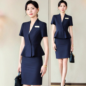 Hotel Uniform Women's Suit Skirt <b>Set</b> Short Sleeve Polyester Professional Workwear For Receptionist Beauty Salon Jewelry Store - Product Image 3