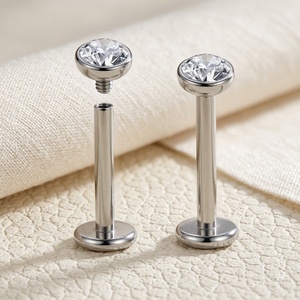 Zoryn Wholesale F136 Diamond-inlaid Zircon Lip/Nose/Ear Bone <b>Studs</b> <b>Titanium</b> Alloy Gold Plated Unisex Labret Internal Thread - Product Image 1