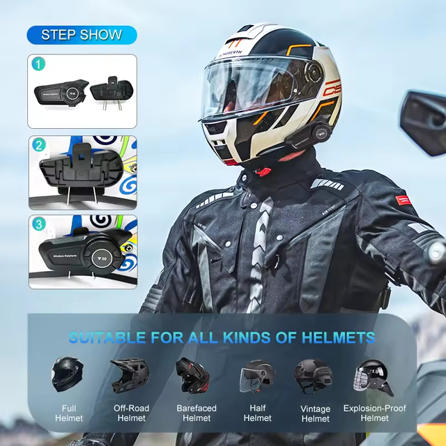 IPX6 Helmet bluetooth Wireless Intercom Headset Water-proof Helmet Headset for Motorcycle Outdoor Driving