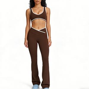 女式高腰运动裤 2 件套拼色露背紧身裸感跑步健身服 Sehe Fashion - Product Image 2