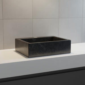 Lavabo da Bagno in Marmo Nero 40x40x12 cm Quadrato Lucido da Appoggio - Product Image 2