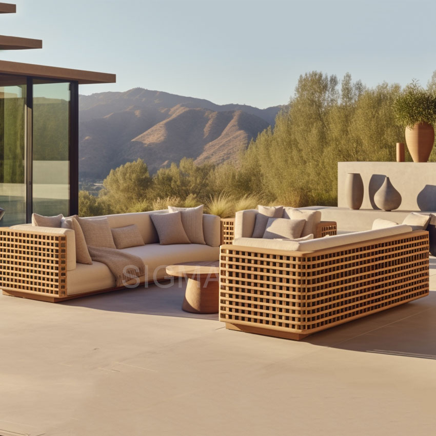 New arrival outside beach furniture patio garden furniture solid teak wood outdoor sofa set