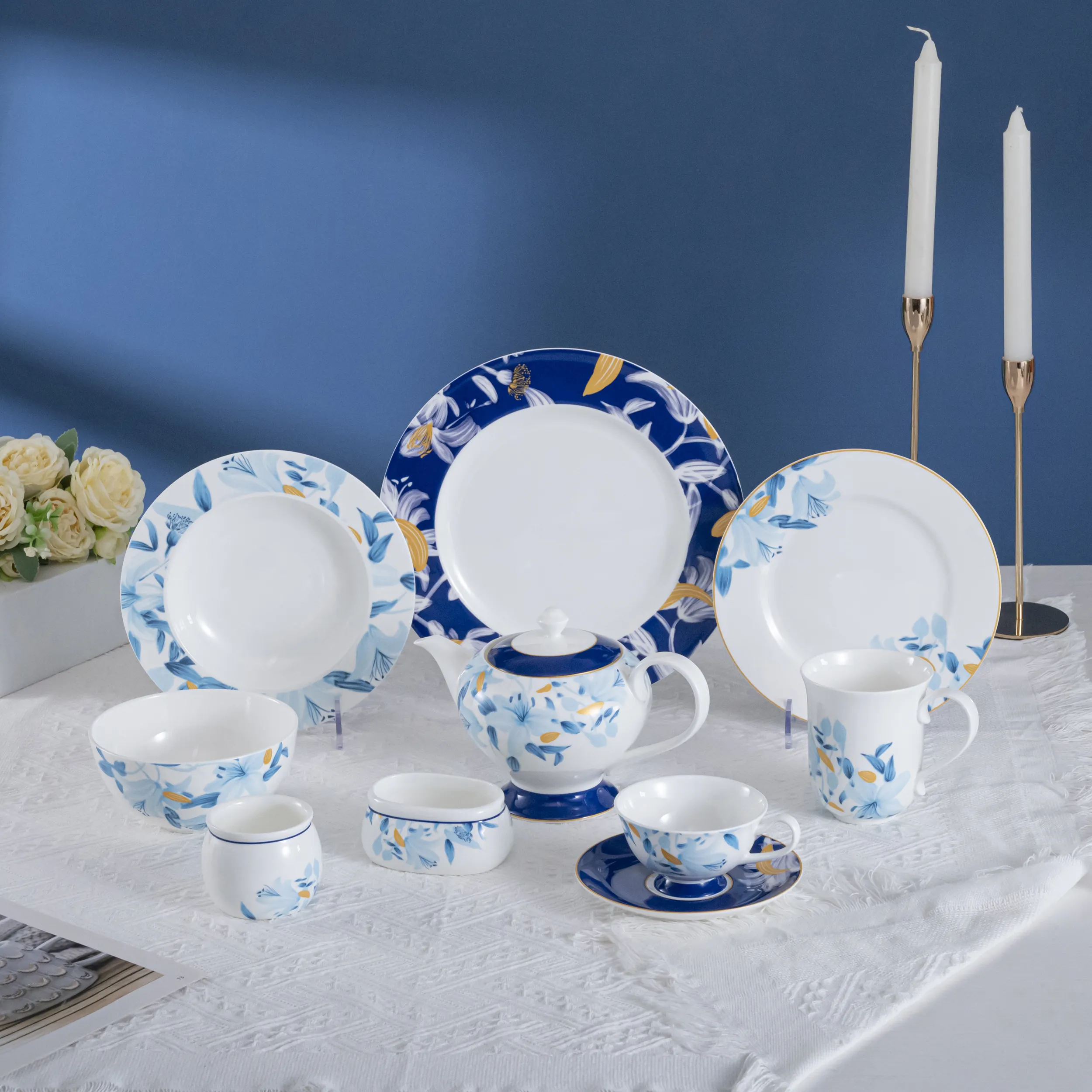 PITO Modern European Style Ceramic Bone China Tableware Set Restaurant Hotel Porcelain Dinnerware Set