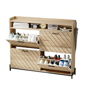 Mobiletto Portascarpe in Legno con 3 Ripiani, Salvaspazio, Arredamento per Casa, Unità di Stoccaggio per Soggiorno - Product Image 1
