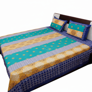 Draps de lit imprimés à fleurs 100% coton Draps de lit imprimés de bonne qualitéJaipuri Print Floral & Leafy Double Bed Sheet - Product Image 1