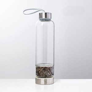 Bottiglia d'Acqua in Vetro Trasparente con Cristalli Infusi, Custodia Protettiva Rimovibile, Pietre Curative - Product Image 5