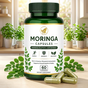 Capsules d'extrait de feuilles de Moringa Oleifera, 60 unités, 600 mg, vitamines, complément alimentaire, soutien immunitaire, énergie, bien-être - Product Image 1