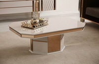 Set MDF dan meja makan, lemari bufet Modern warna emas putih dengan cermin emas dan dasar logam untuk ruang makan